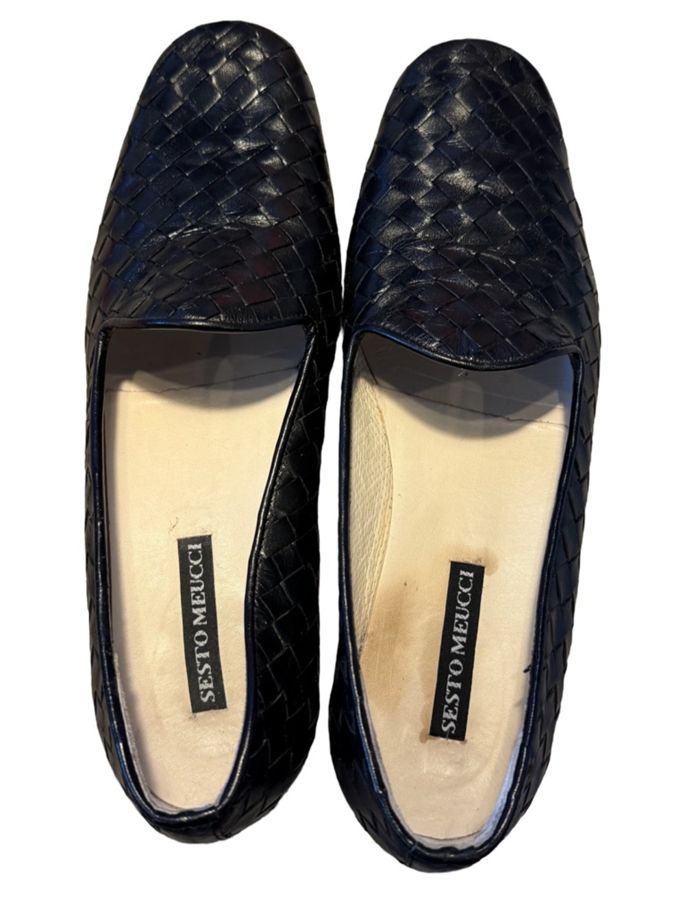 Sesto Meucci Italy Black Woven Nappa Leather Smoking Loafers Flats 7.5M - Picture 2 of 5